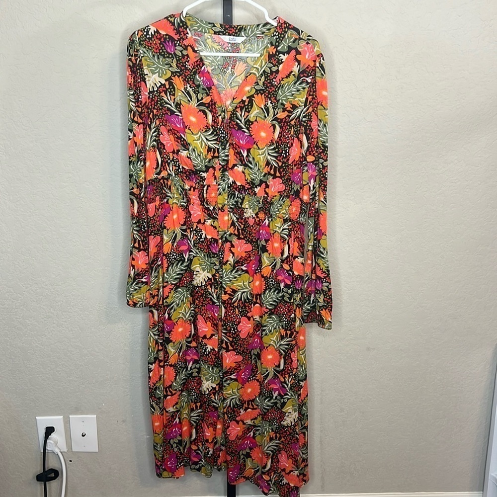 078 - Croft & Barrow NWOT Maroon/Orange Floral Long Sleeve Maxi Dress, Size XL